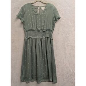 Bonnie‎ Women's Green Polka Dot Smocked Waist Midi Dress Size Medium